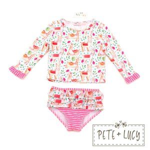 Pete + Lucy Sweet Llamas 2 piece Rashguard Swim Size 7/8
